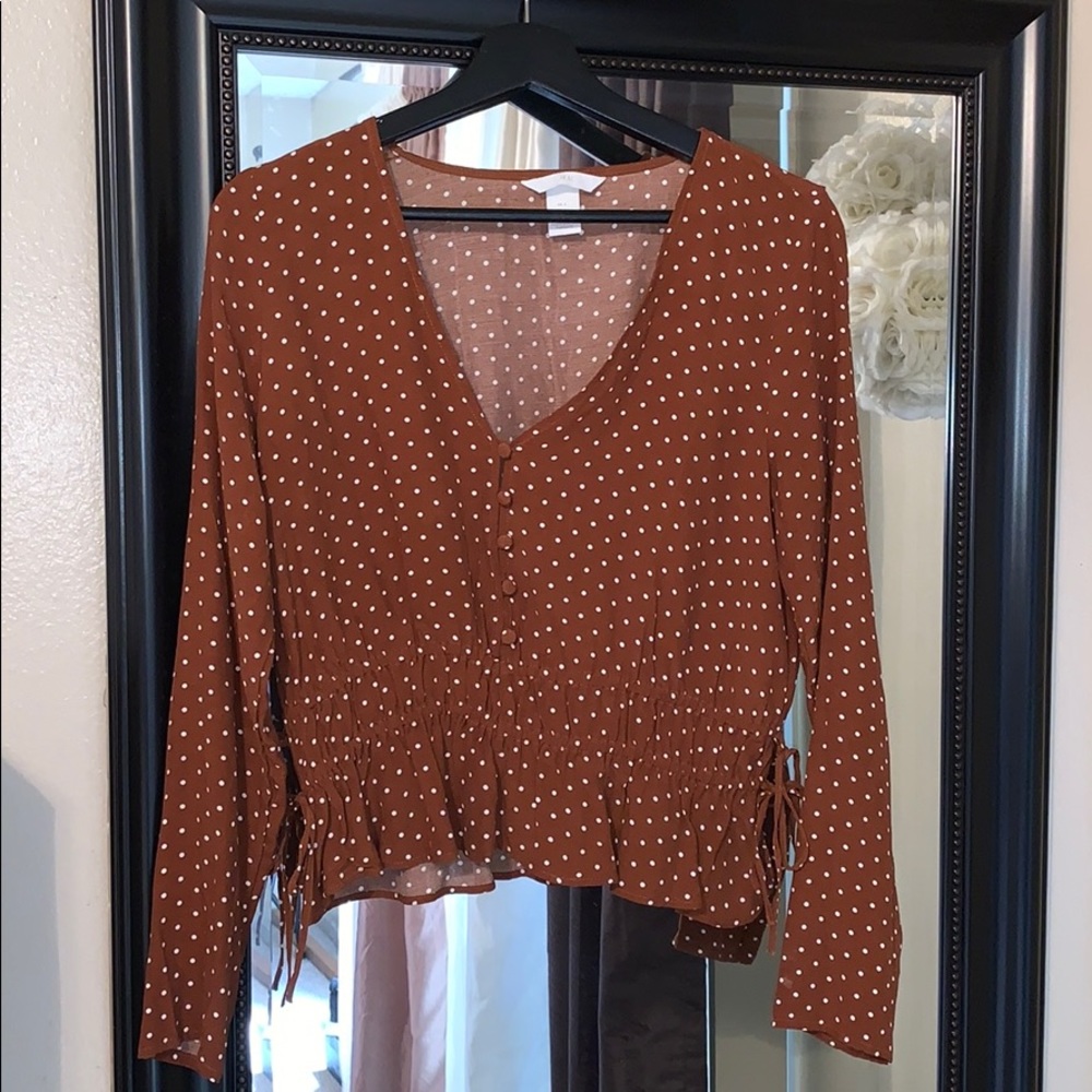 HM Brown polka dot peplum blouse size 6 LIKE NEW
